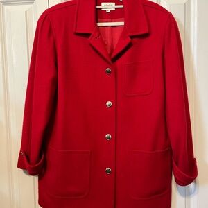 Susan Bristol Red Pea Coat with Notched Lapel and 100% Wool